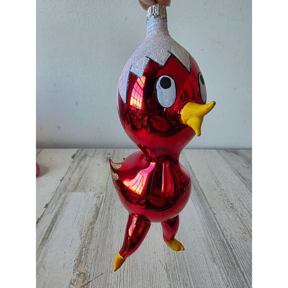 Vintage Italian de carlini bird glass ornament glitter Italy Xmas tree red - Picture 1 of 9